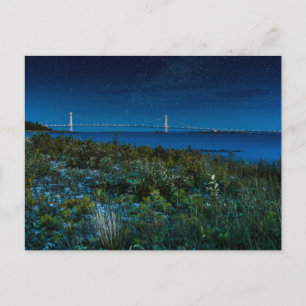Mackinac Bridge met sterren erboven, Michigan Briefkaart