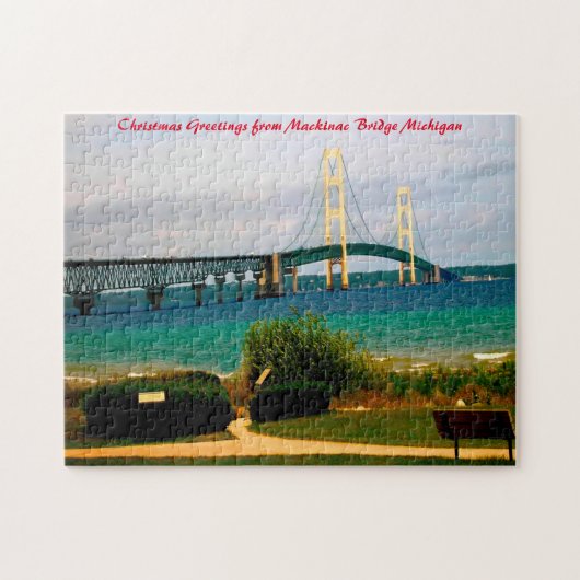Mackinac Bridge Michigan. Kerstgroeten Legpuzzel (Horizontaal)