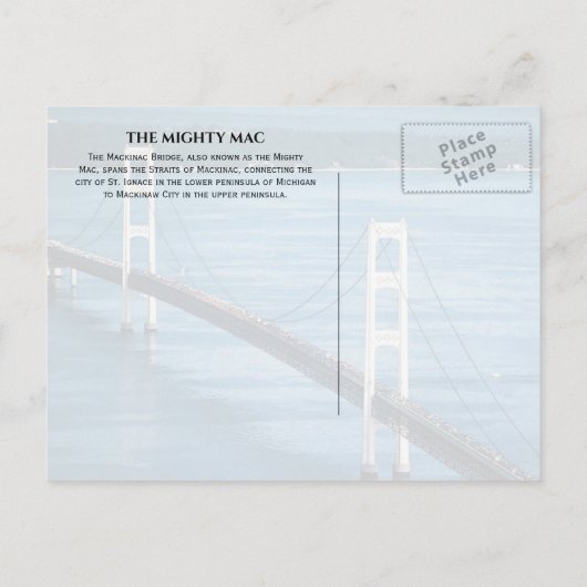 Mackinac Bridge, Mighty Mac, Michigan Briefkaart (Achterkant)