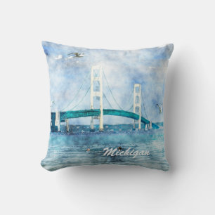 Mackinac Bridge Schilderachtig Waterverf kunst Kussen