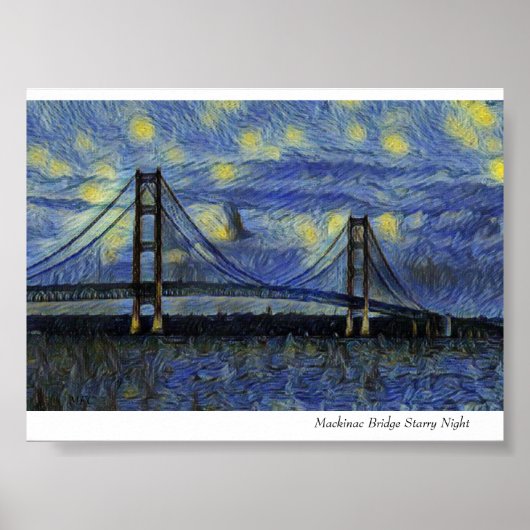 Mackinac Bridge Sterrennacht Poster (Voorkant)