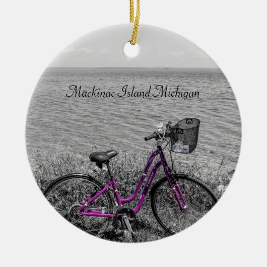Mackinac Island Bike Selectieve kleur Keramisch Ornament (Voorkant)