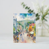 Mackinac Island Drukke Straat Waterverf Schilderij Briefkaart (Staand voorkant)