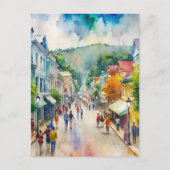 Mackinac Island Drukke Straat Waterverf Schilderij Briefkaart (Voorkant)