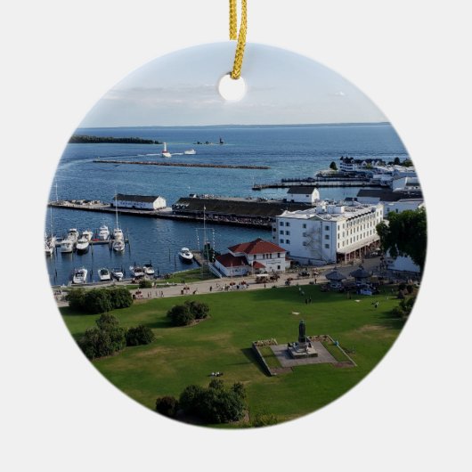 Mackinac Island & Harbour, Michigan Keramisch Ornament (Voorkant)