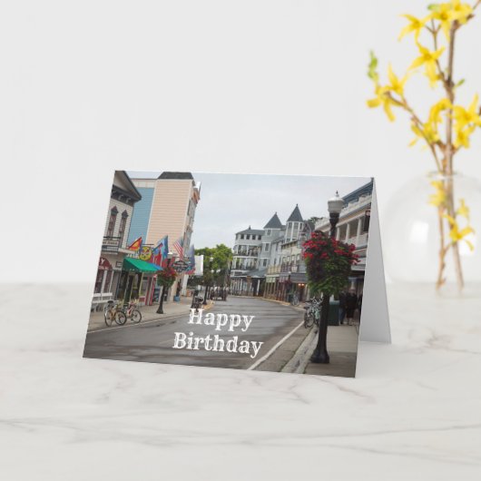 Mackinac Island Main Street Birthday Kaart (Gele Bloem)