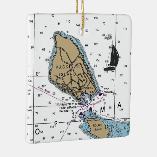 Mackinac Island MI Nautical Chart Keramisch Ornament (Rechts)