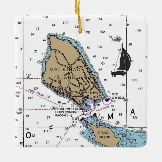 Mackinac Island MI Nautical Chart Keramisch Ornament (Voorkant)