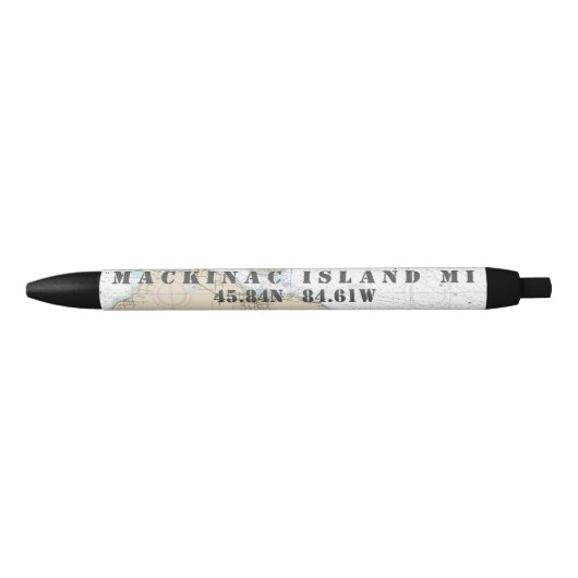 Mackinac Island Michigan Authentieke Nautische Kaa Blauwe Inkt Pen (Voorkant)