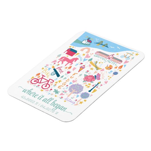 MacKinac Island Michigan Kaart Aangepaste coördina Magneet (Linkerzijde)