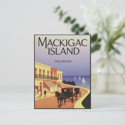  Mackinac Island Michigan met bloemen cadeau Briefkaart (Staand voorkant)