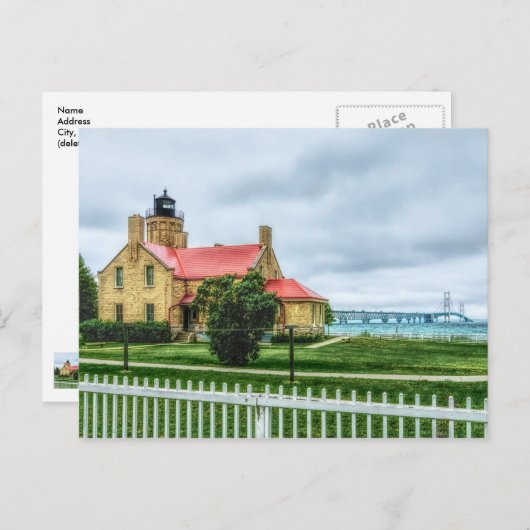 Mackinac Light and Bridge Briefkaart (Voorkant / Achterkant)