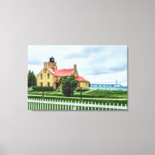Mackinac Light and Bridge Canvas Afdruk (Voorkant)