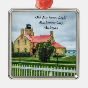 Mackinac Light and Bridge Metalen Ornament