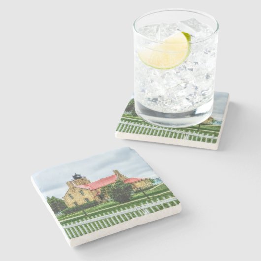 Mackinac Light and Bridge Stenen Onderzetter (Zijkant)