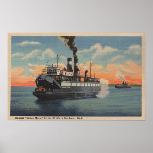 Mackinac, MI - Uitzicht van Sainte Marie Steamer Poster (Voorkant)