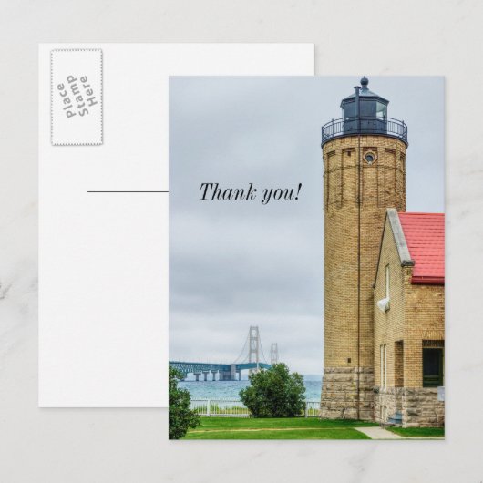 Mackinacbrug en Vuurtoren Dank U Briefkaart (Voorkant / Achterkant)