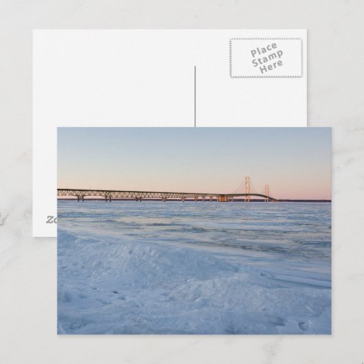 Mackinaw Bridge in Winter Briefkaart (Voorkant / Achterkant)