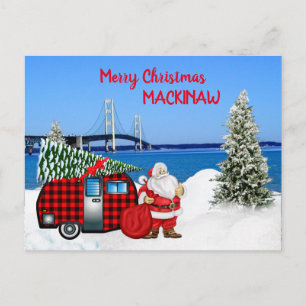 Mackinaw City Christmas Kaart met de kerstman in h
