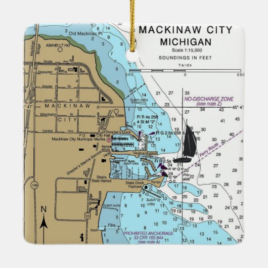 Mackinaw City MI Nautical Chart Keramisch Ornament (Achterkant)