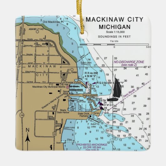 Mackinaw City MI Nautical Chart Keramisch Ornament (Voorkant)