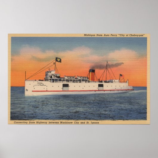 Mackinaw City, MI - Uitzicht van de stad Cheboygan Poster (Voorkant)