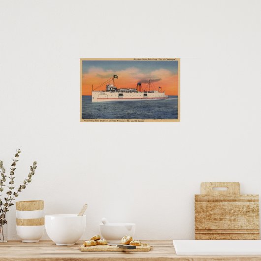 Mackinaw City, MI - Uitzicht van de stad Cheboygan Poster (Keuken)