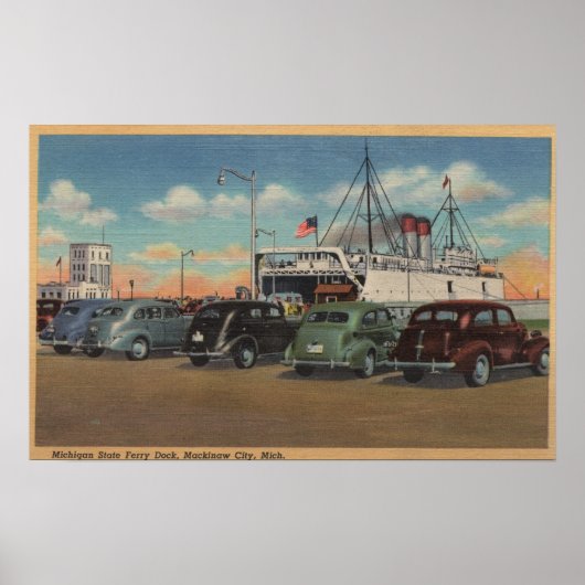 Mackinaw City, MI - Uitzicht van MI State Ferry Do Poster (Voorkant)