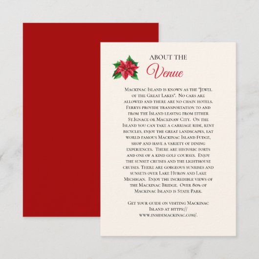 Mackinaw Island Wedding Venue Information Card RSVP Kaartje (Voorkant / Achterkant)