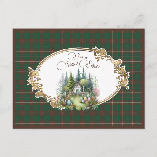 MacKinnon op jacht naar Schotse tartan Pasen Feestdagenkaart (Voorkant)