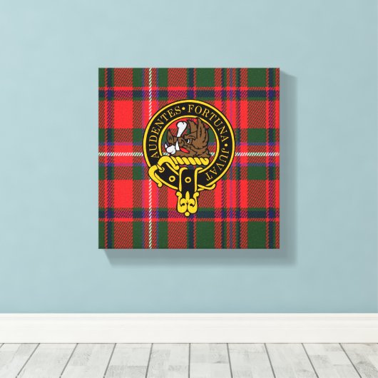 Mackinnon Scottish Crest en Tartan Canvas print (Insitu (Houten vloer))