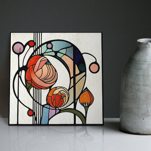 Mackintosh Art Deco Abstract Floral Wall Decor Tegeltje