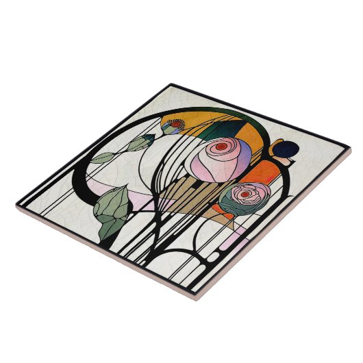 Mackintosh Art Deco Abstract Floral Wall Decor Tegeltje (Zijkant)