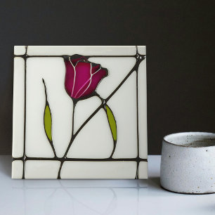Mackintosh Art Deco Abstract Red Rose Floral Tegeltje