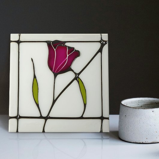 Mackintosh Art Deco Abstract Red Rose Floral Tegeltje