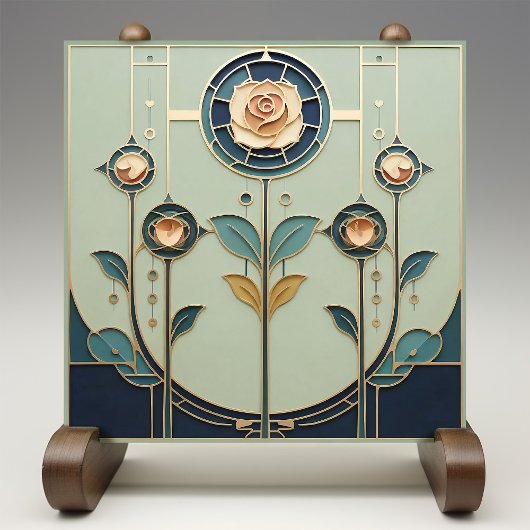 Mackintosh Art Deco Abstracte Bloemige Muurdecorat Tegeltje