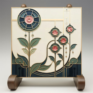 Mackintosh Art Deco Abstracte Bloemige Muurdecorat Tegeltje