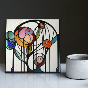 Mackintosh Art Deco Abstracte Bloemige Muurdecorat Tegeltje
