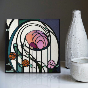 Mackintosh Art Deco Abstracte Bloemige Muurdecorat Tegeltje