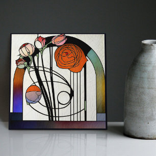 Mackintosh Art Deco Abstracte Bloemige Muurdecorat Tegeltje