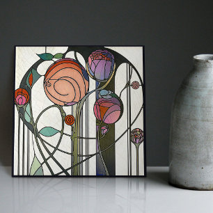 Mackintosh Art Deco Abstracte Bloemige Muurdecorat Tegeltje