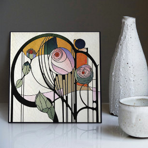 Mackintosh Art Deco Abstracte Bloemige Muurdecorat Tegeltje