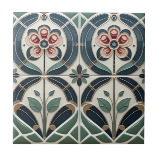 Mackintosh Art Deco Abstracte Bloemstukken Muurdec Tegeltje (Voorkant)