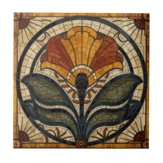 Mackintosh Art Deco Abstracte Bloemstukken Muurdec Tegeltje (Voorkant)