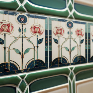 Mackintosh Art Deco Abstracte Bloemstukken Muurdec Tegeltje