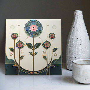 Mackintosh Art Deco Abstracte Bloemstukken Muurdec Tegeltje
