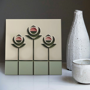 Mackintosh Art Deco Abstracte Bloemstukken Muurdec Tegeltje