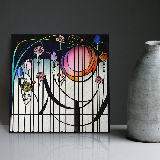 Mackintosh Art Deco Abstracte Floral Wall Decor Ce Tegeltje
