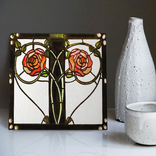 Mackintosh Art Deco Floral Glass Wall Decor Tegeltje