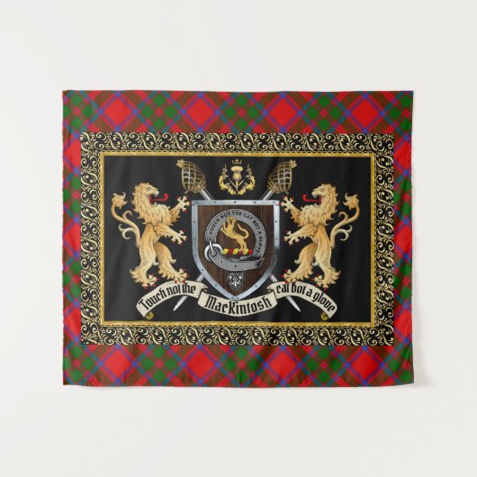 MacKintosh Clan Badge & Motto w/Lions Wandkleed (Voorkant (horizontaal))